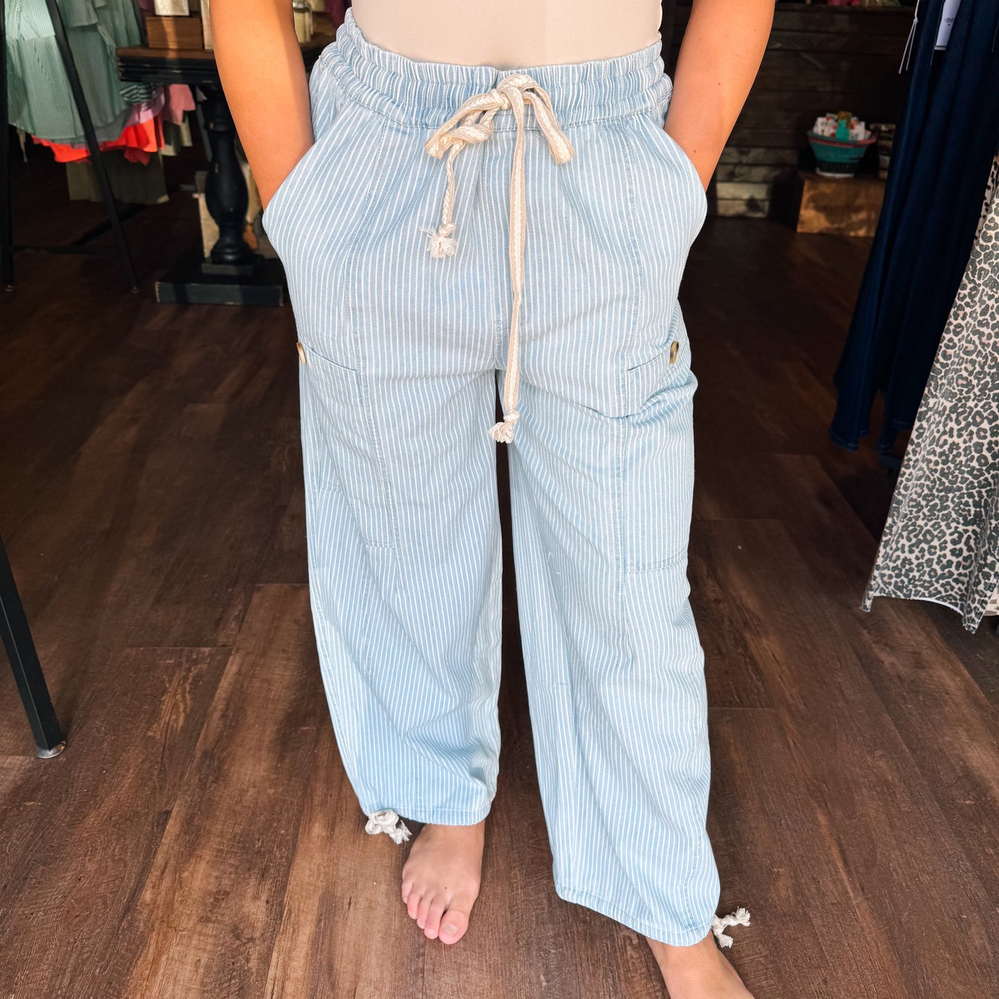 Denim Stripe Flex Cargo Pants