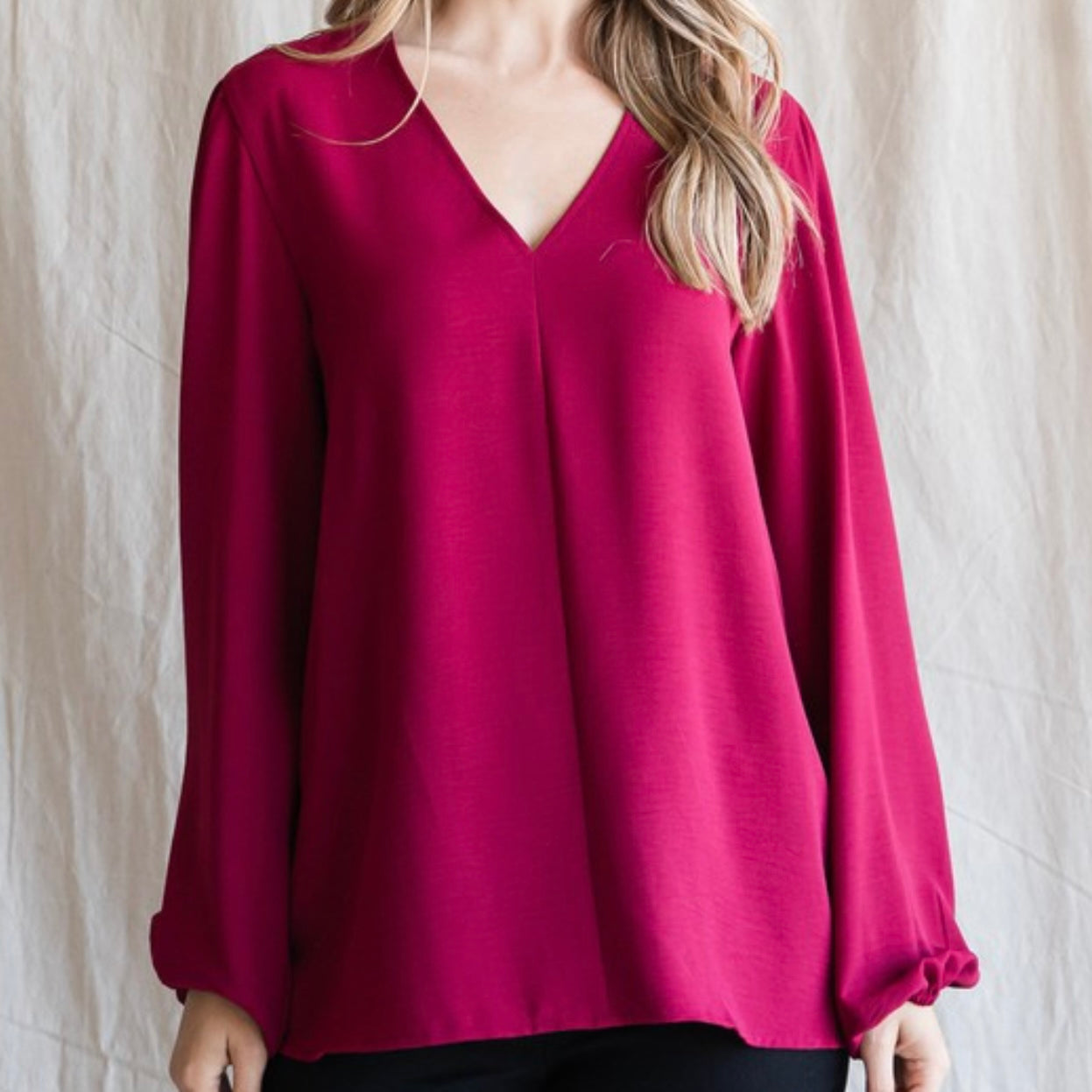 Burgundy Solid Bubble Sleeve Top