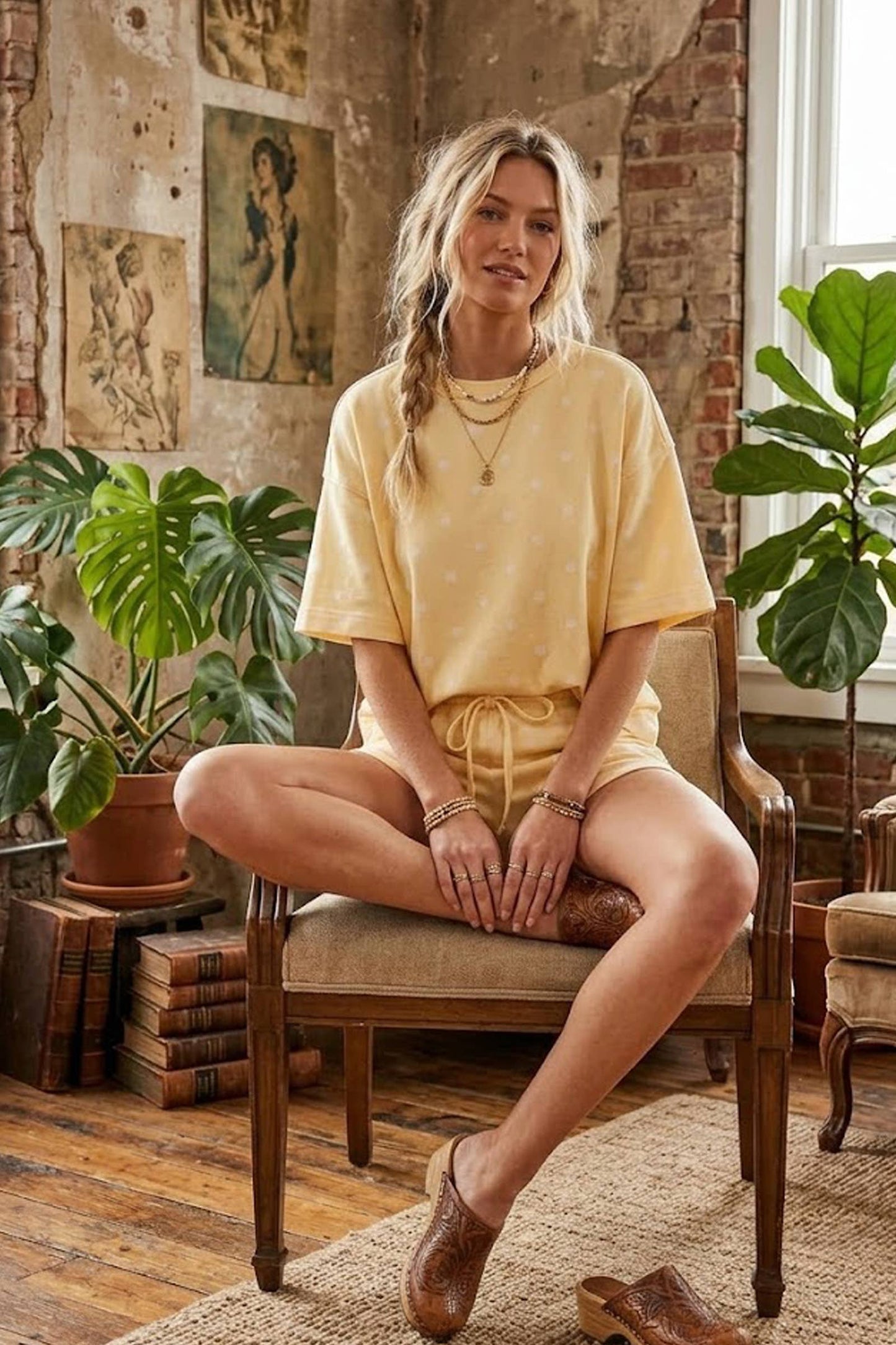Butter Yellow Polka Dot Scuba Top and Shorts Set