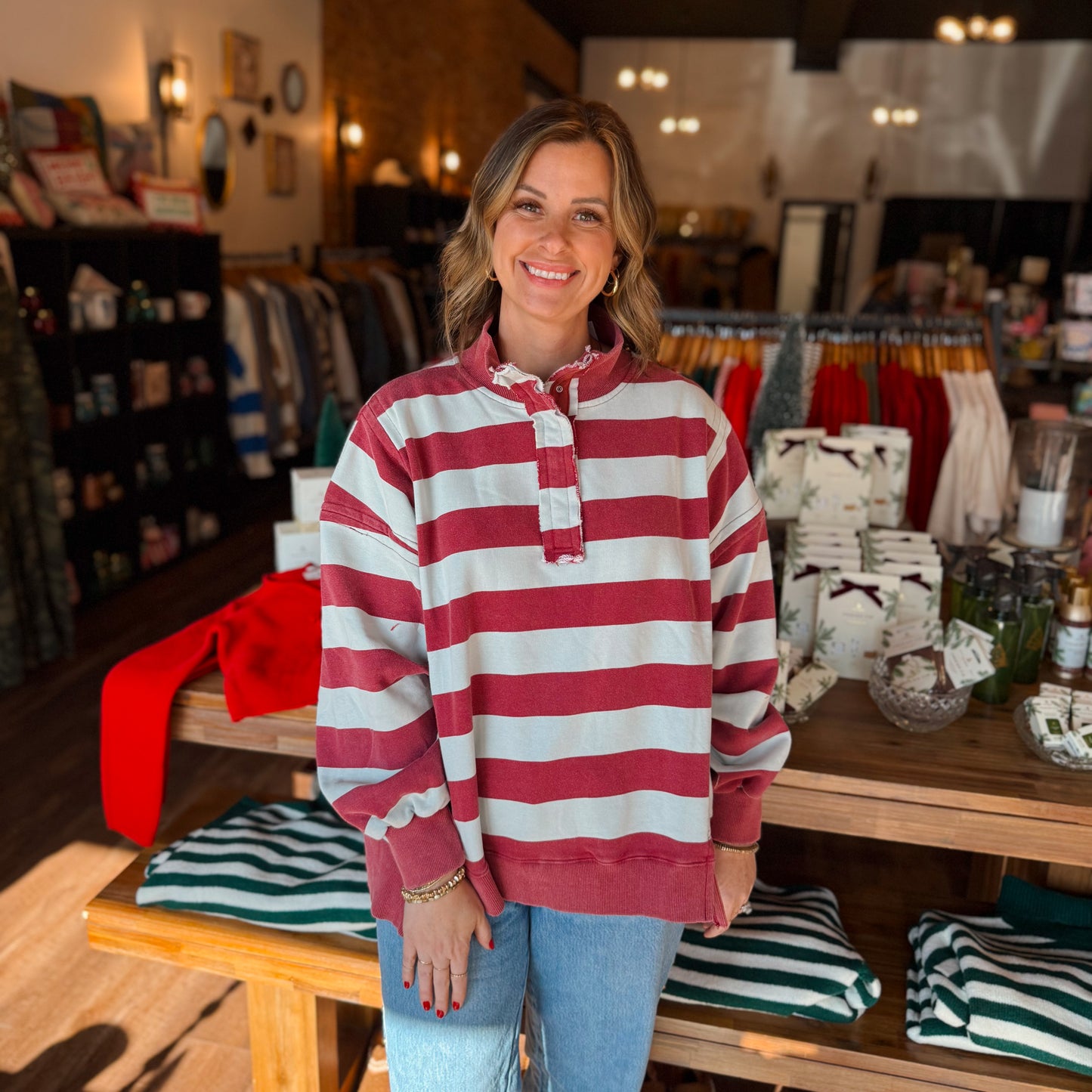 Burgundy Rugby Stripe Pullover