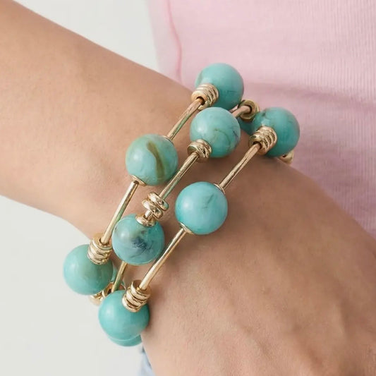 Marble Resin & Bar Elastic Bracelet Set