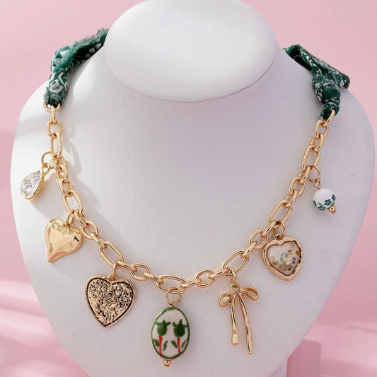 Porcelain Heart Scarf Charm Necklace