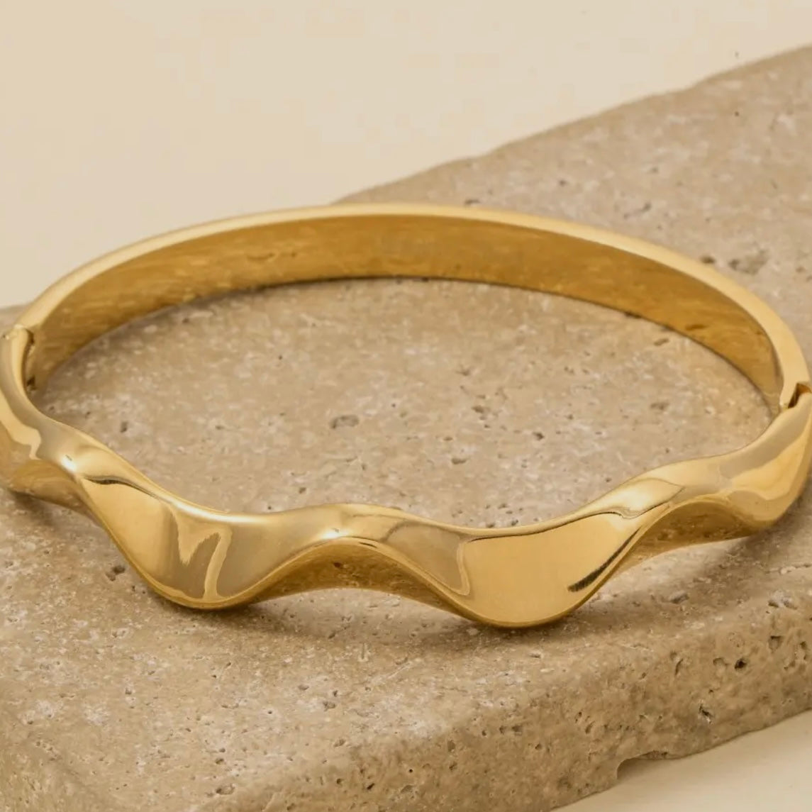 Stainless Steel Wavy Hinge Bangle Bracelet