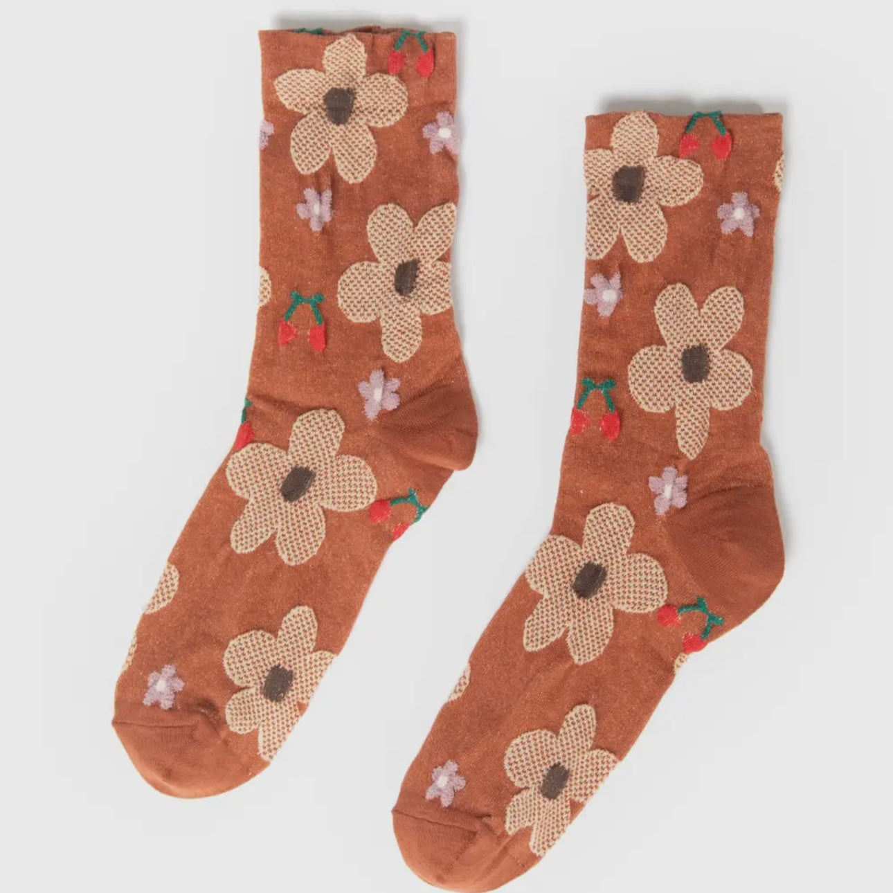 Floral Printed Texture Crew Socks