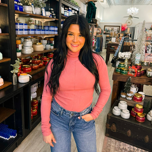 Pink Blush Ribbed Turtle Neck