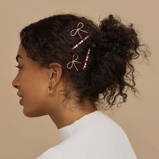 Kitsch Holiday Gemstone and Bow Bobby Pin 4pc Set