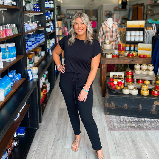 Black Boat Neck Jumpsuit