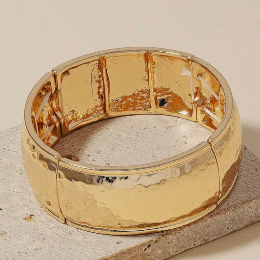 Wide Hammered Elastic Bangle