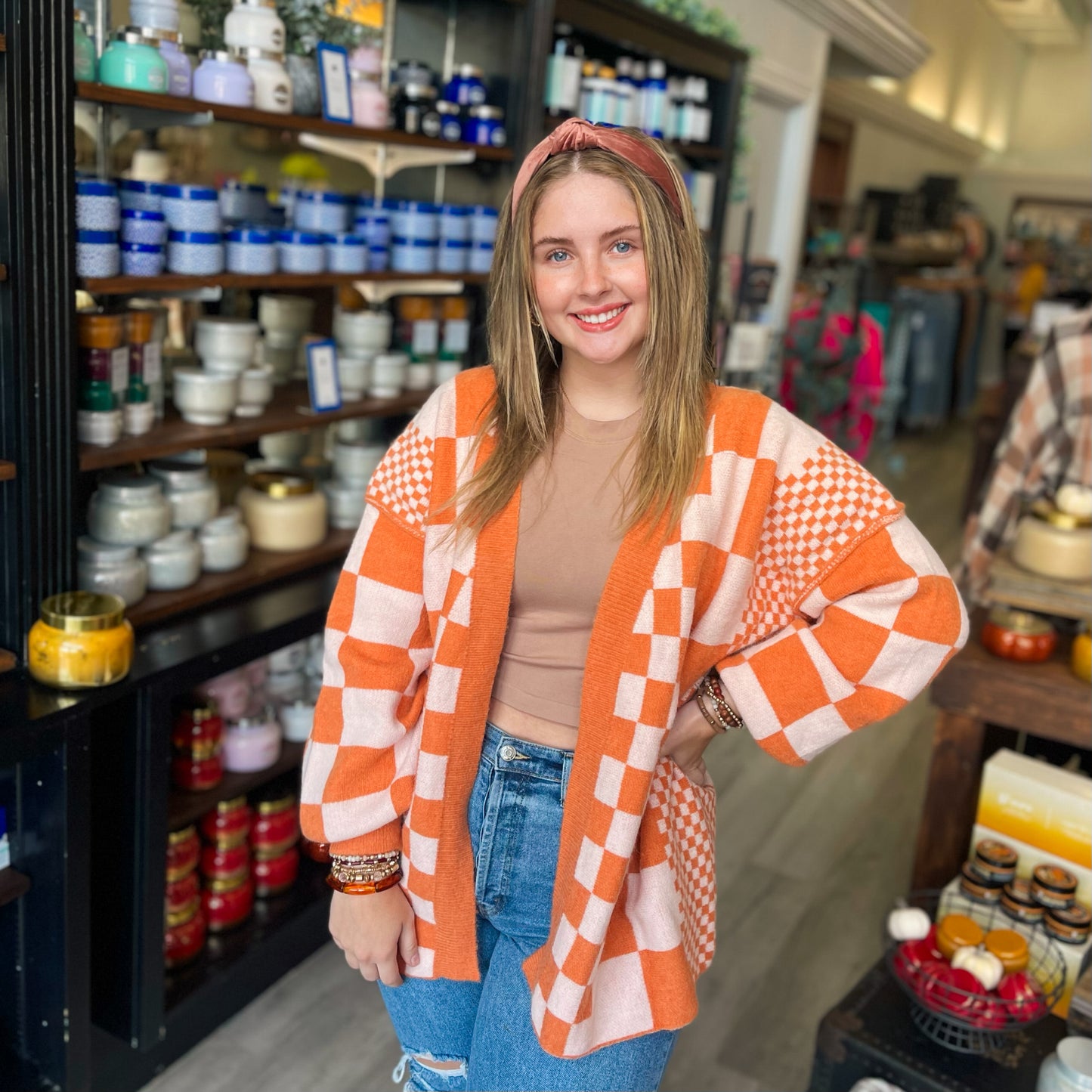 Checkerboard Loose Fit Soft Cardigan