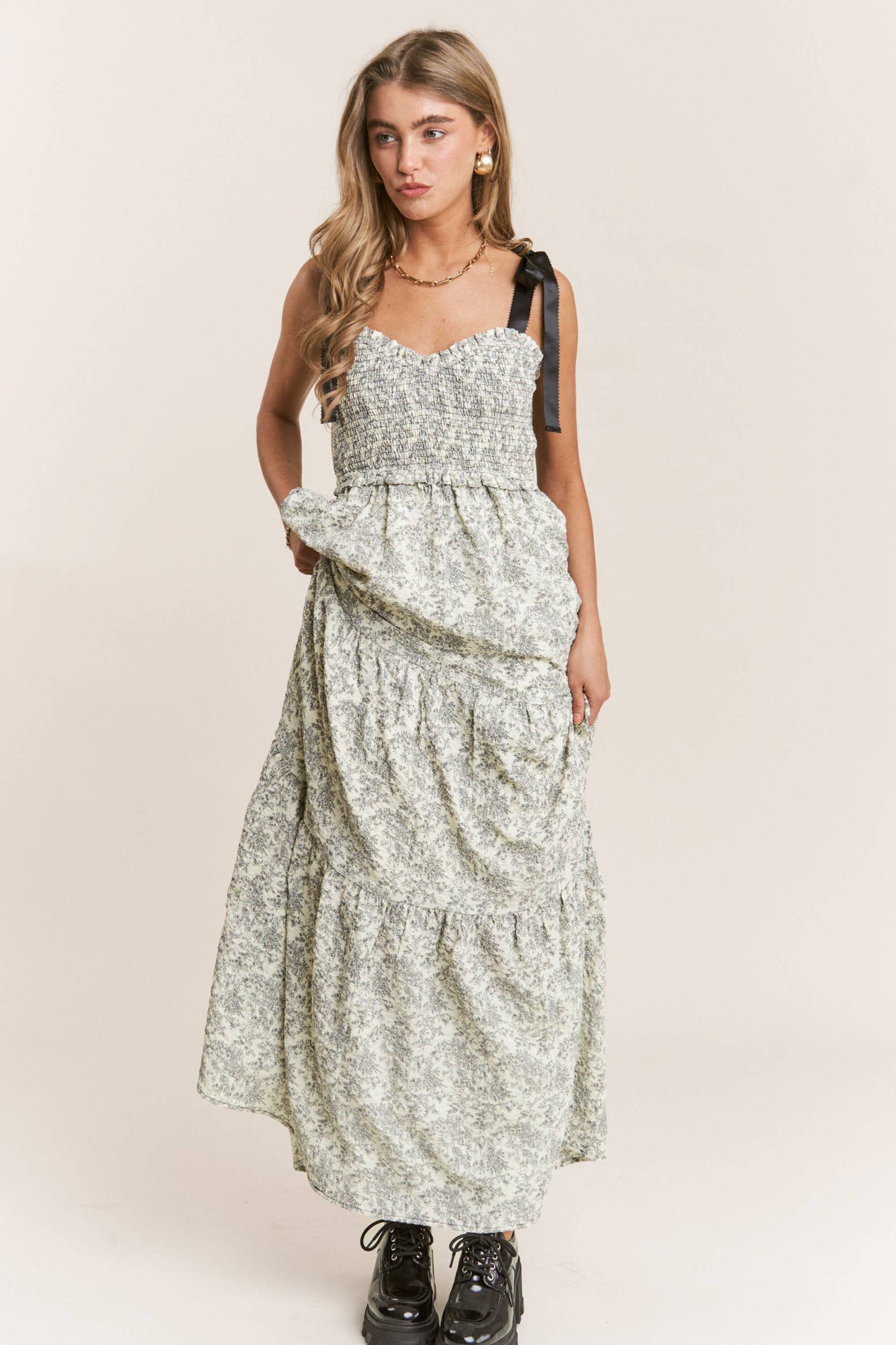 Floral Print Empire Neckline Maxi Dress