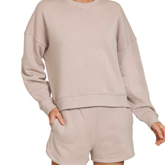 Fleece Long Sleeve Sweatshirt & Shorts Set