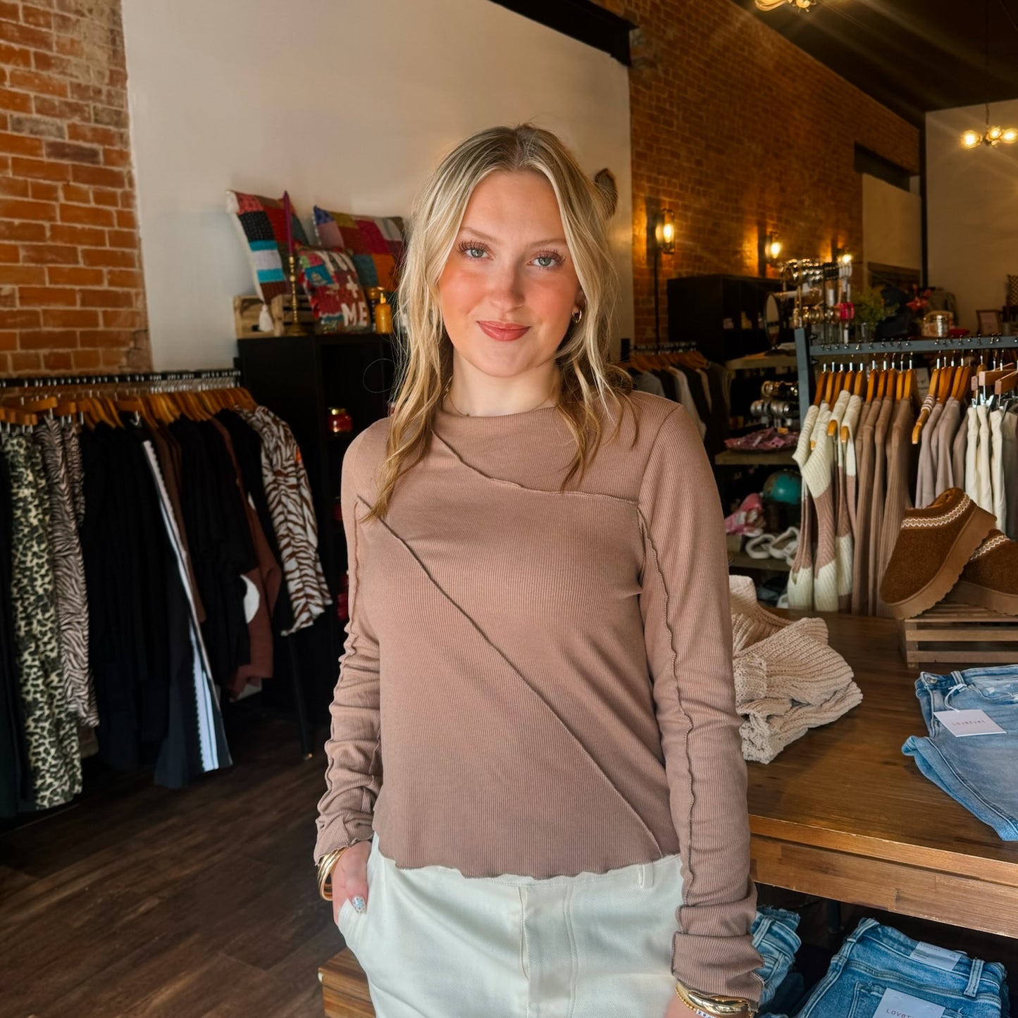 Asymmetrical Raw Edge Knit Long Sleeve Top