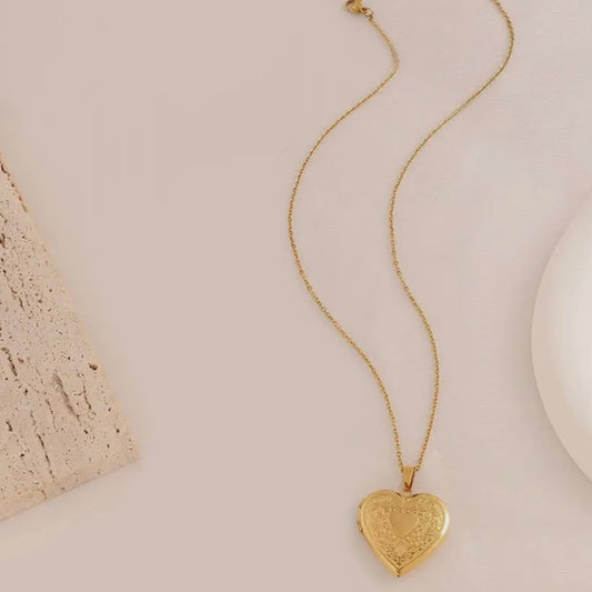 Gold Heart Locket Necklace