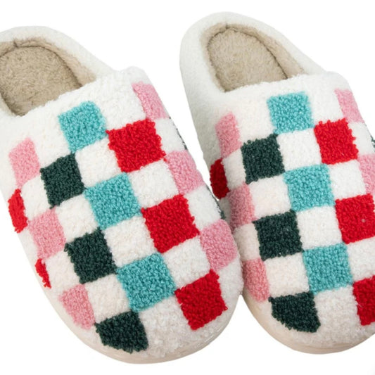 Christmas Multicolored Checkered Pattern Slippers