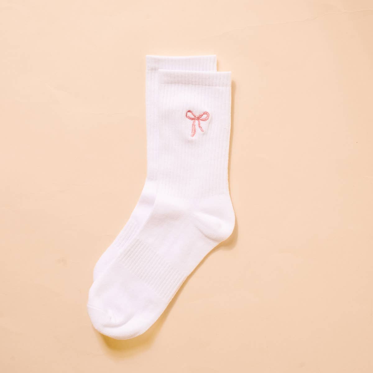 Embroidered Crew Socks–Pink Bow