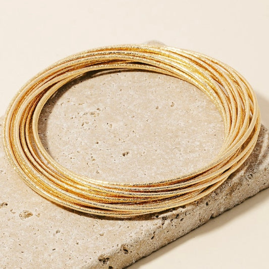 Layered Metallic Dainty Textured Bangle Bracelet Set