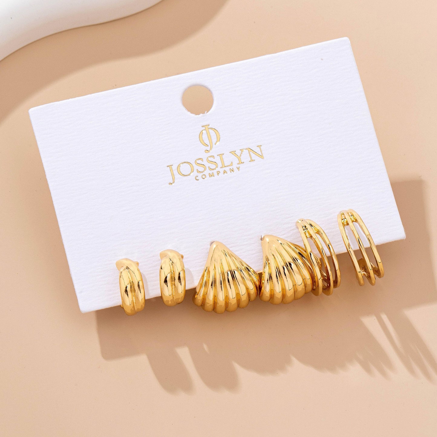 Vintage Gold Shell & Ribbon Hoop Trio Earring Set
