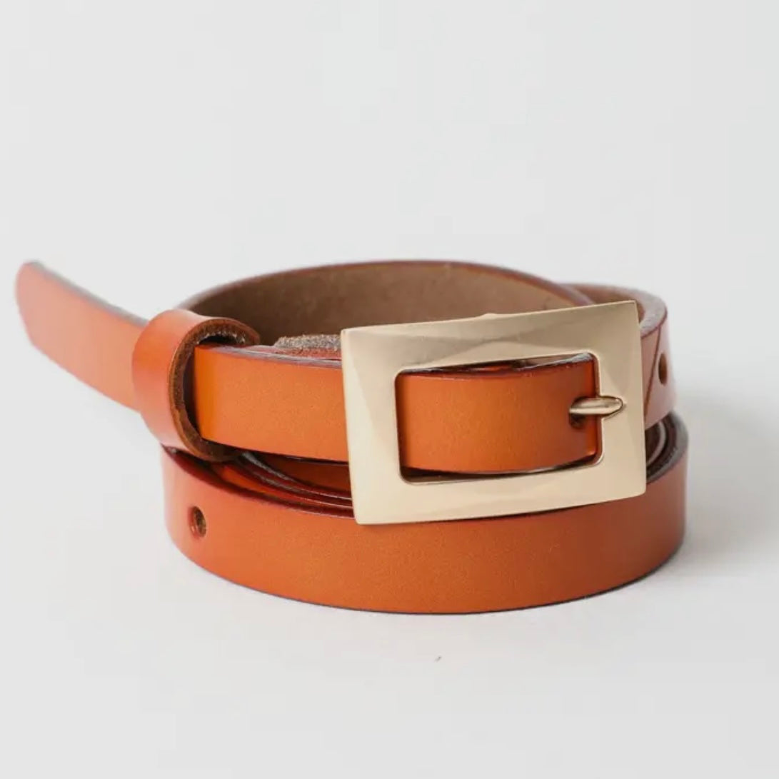 Gold Buckle Skinny Waist Belt