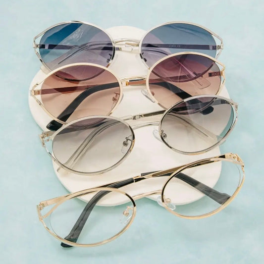 Oval Lens Metal Frame Sunglasses Set