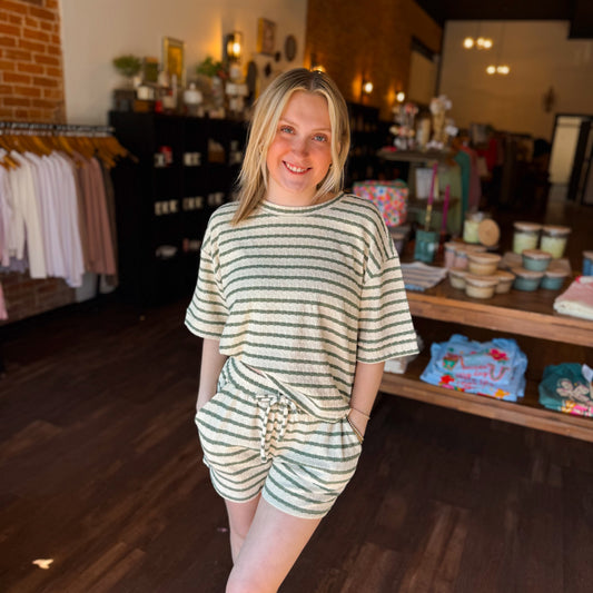 Stripe Short Sleeve Tee & Shorts Set