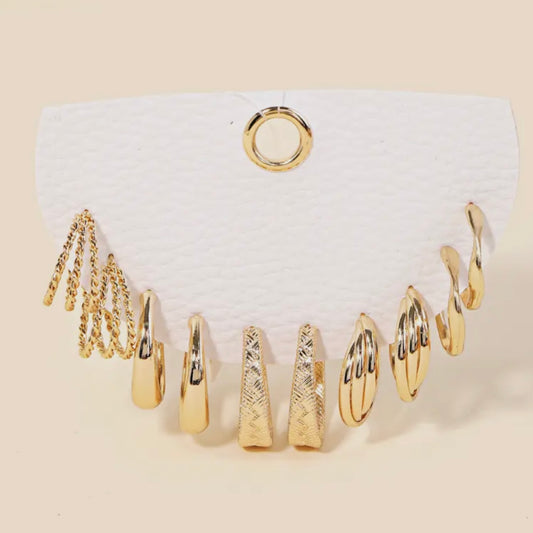 Five Pair Assorted Hoop Earrings Set