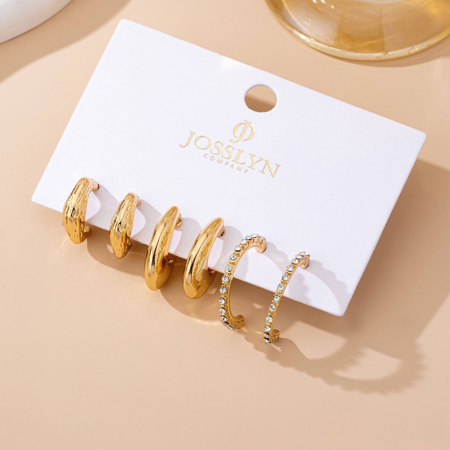 Tapered Rhinestone Huggie Hoop Trio Earring Set