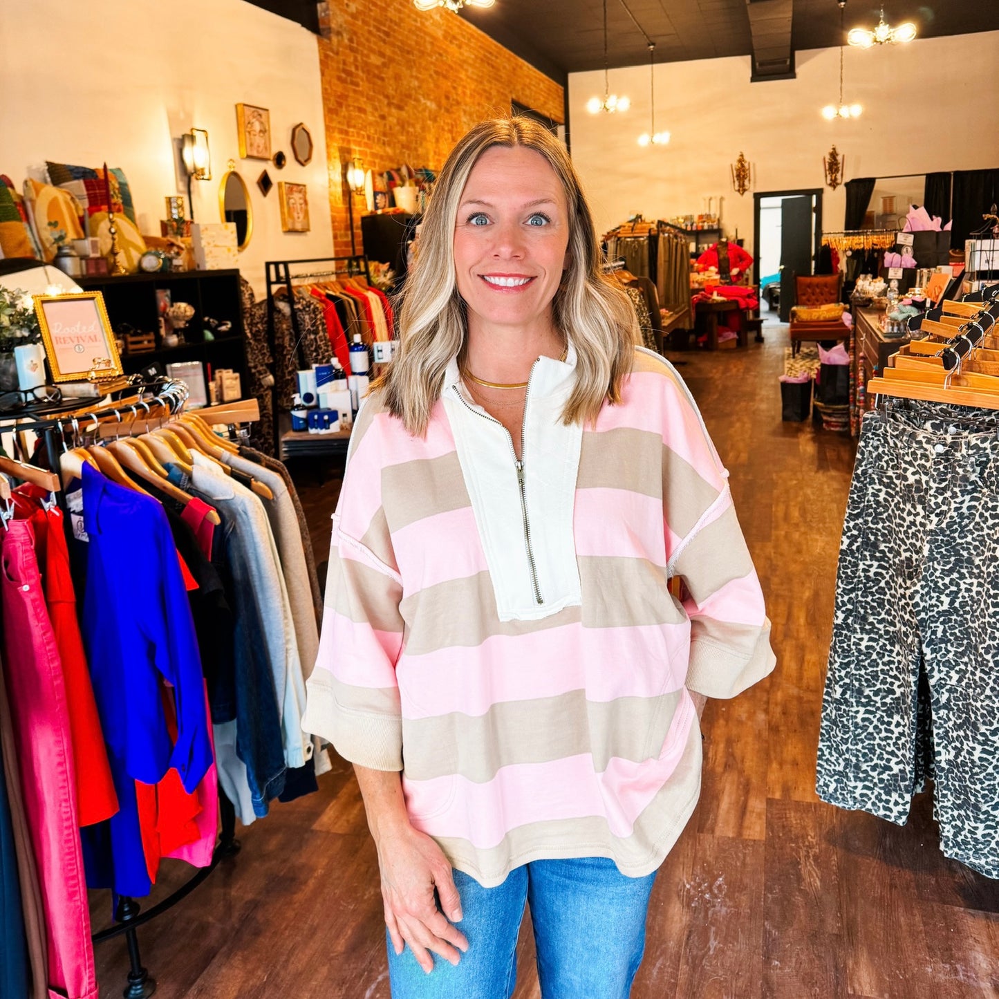 Pink & Beige Pullover Top