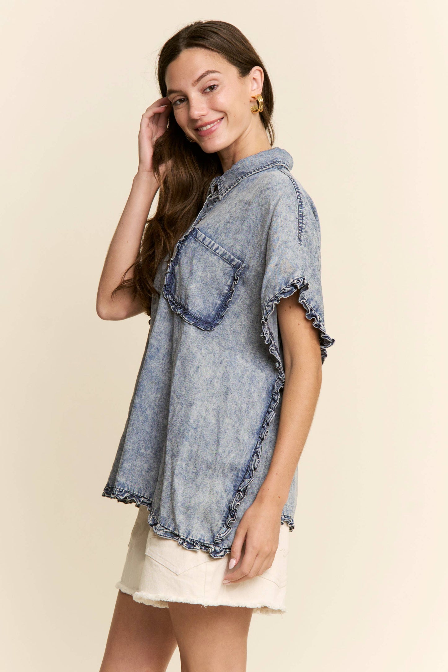 Light Denim Button Down Top