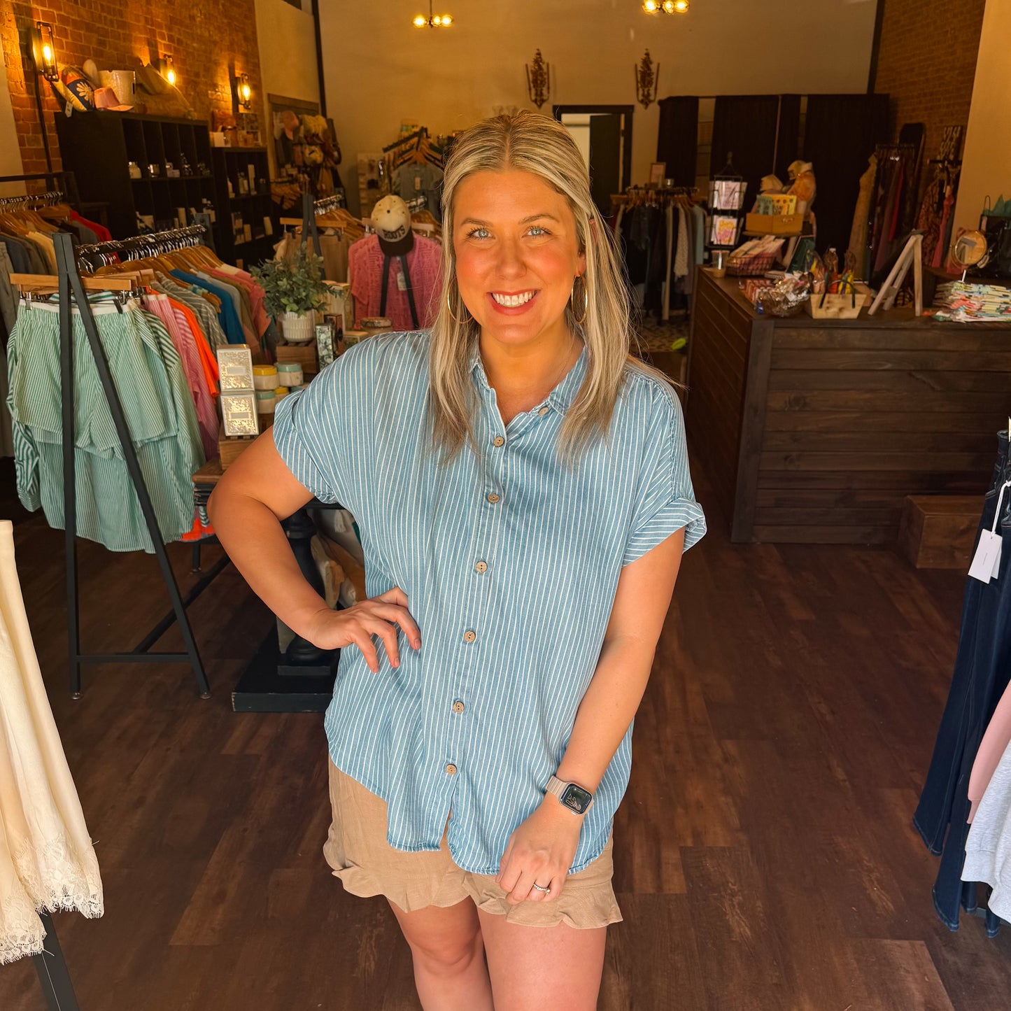 Plus Striped Chambray Button Down