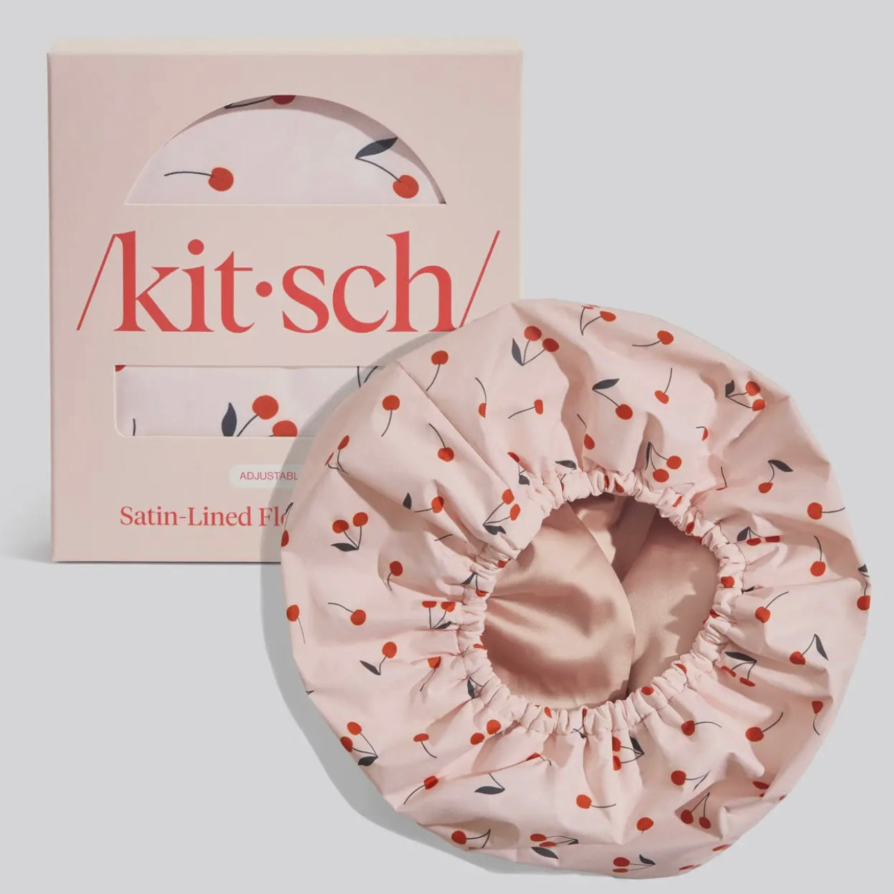 Kitsch Satin-Lined Flexi Shower Cap - Cherry Print