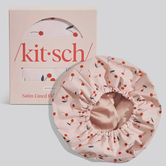Kitsch Satin-Lined Flexi Shower Cap - Cherry Print
