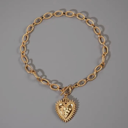 Spiked Heart Chunky Chain Toggle Necklace