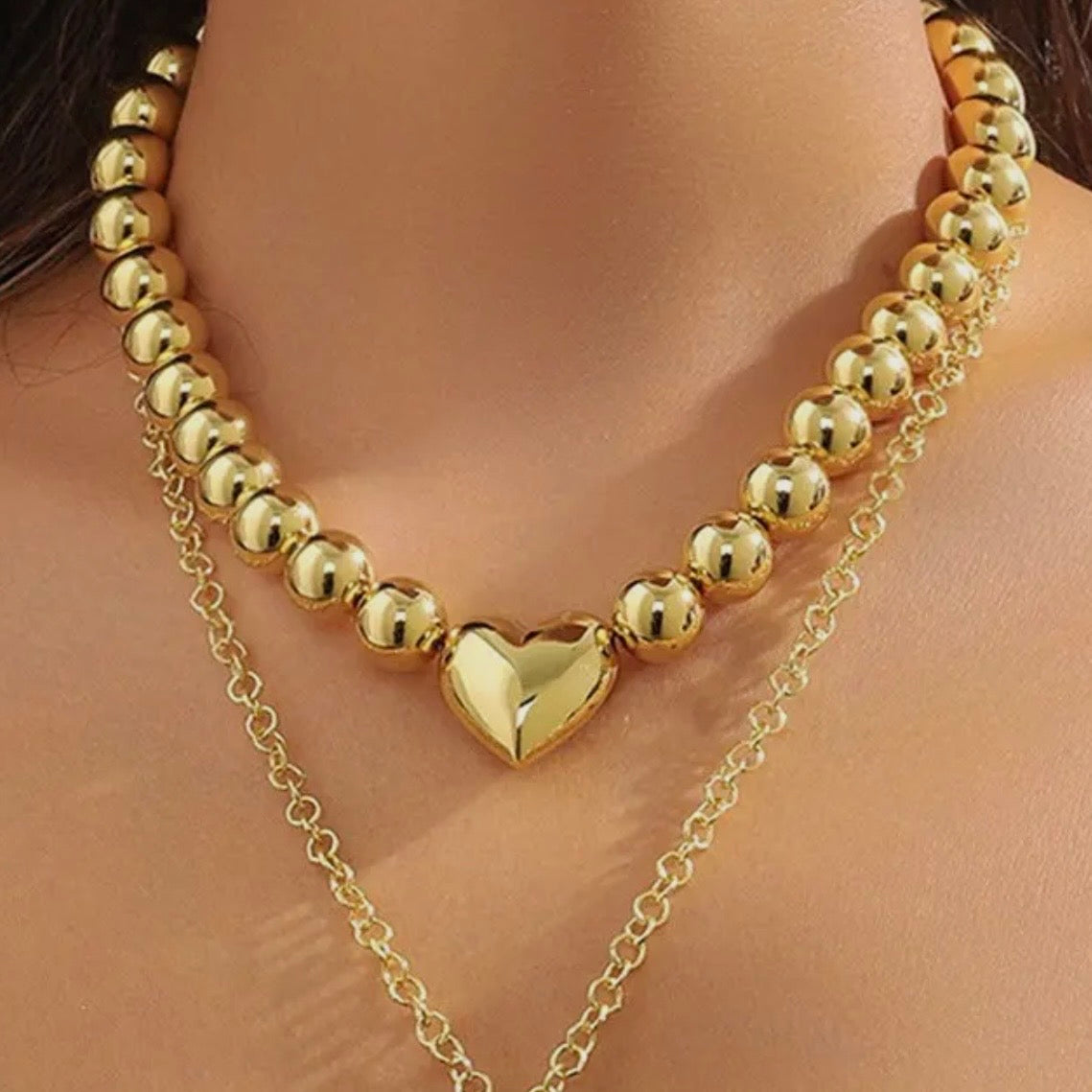 Puffy Heart Ball Chain Necklace