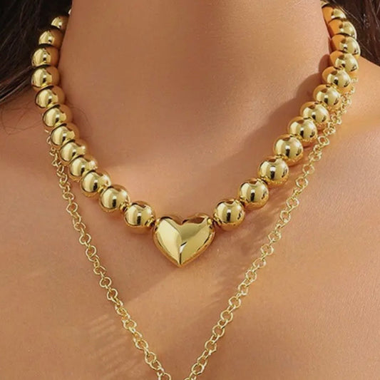 Puffy Heart Ball Chain Necklace