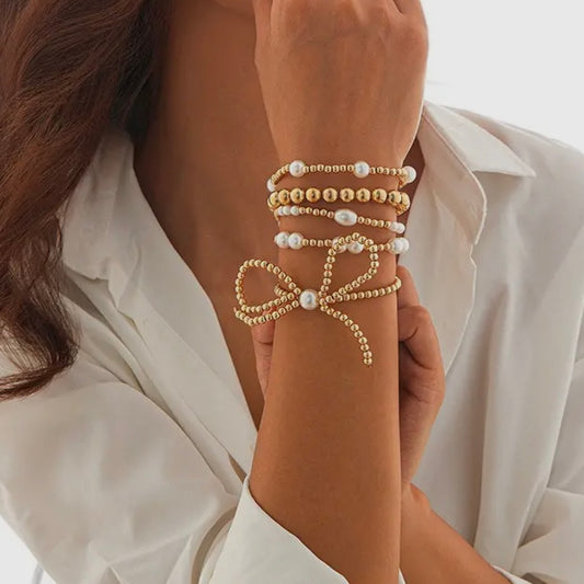 Multi Layer Beaded, Pearl & Bow Bracelets