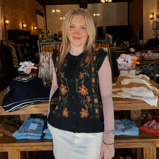 Floral Button Front Sweater