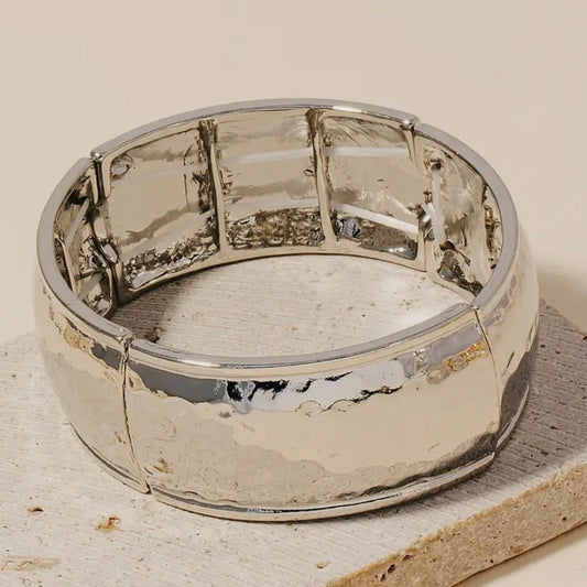 Wide Hammered Elastic Bangle