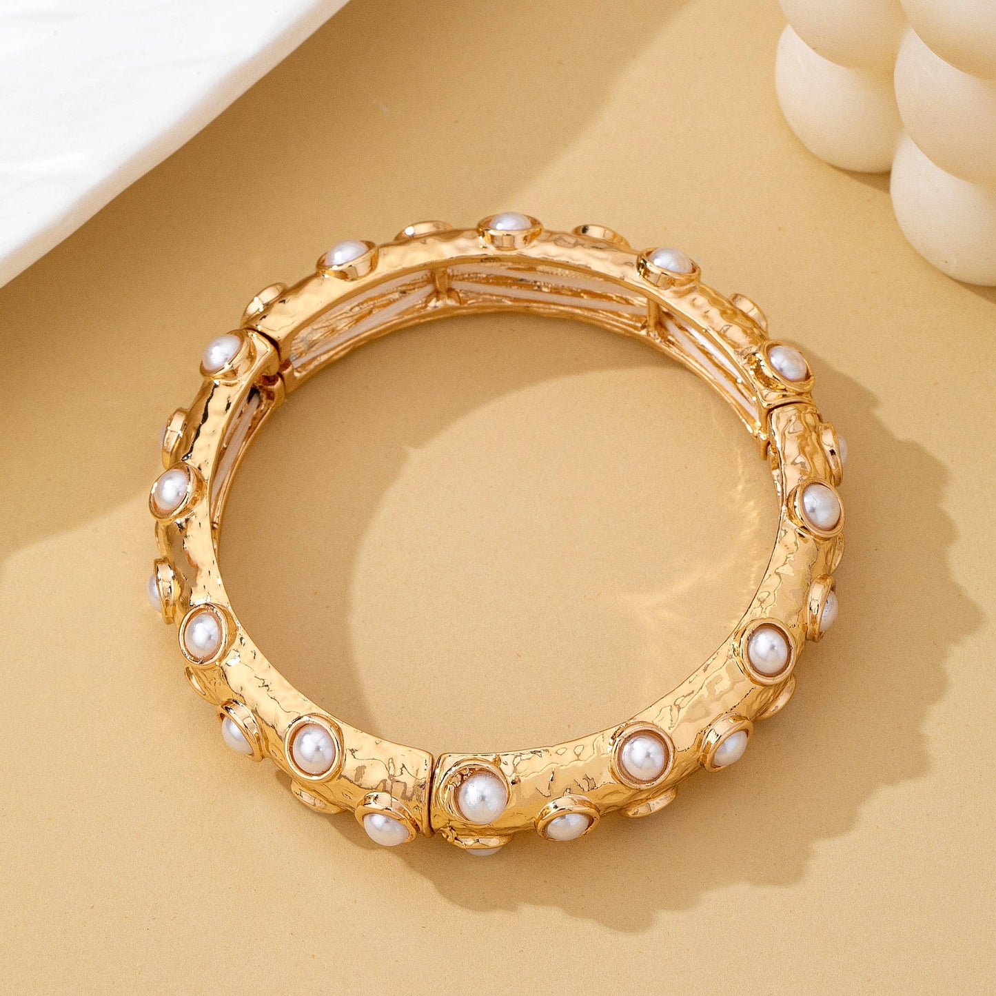 Vintage Gold and Pearl Embellished Bangle