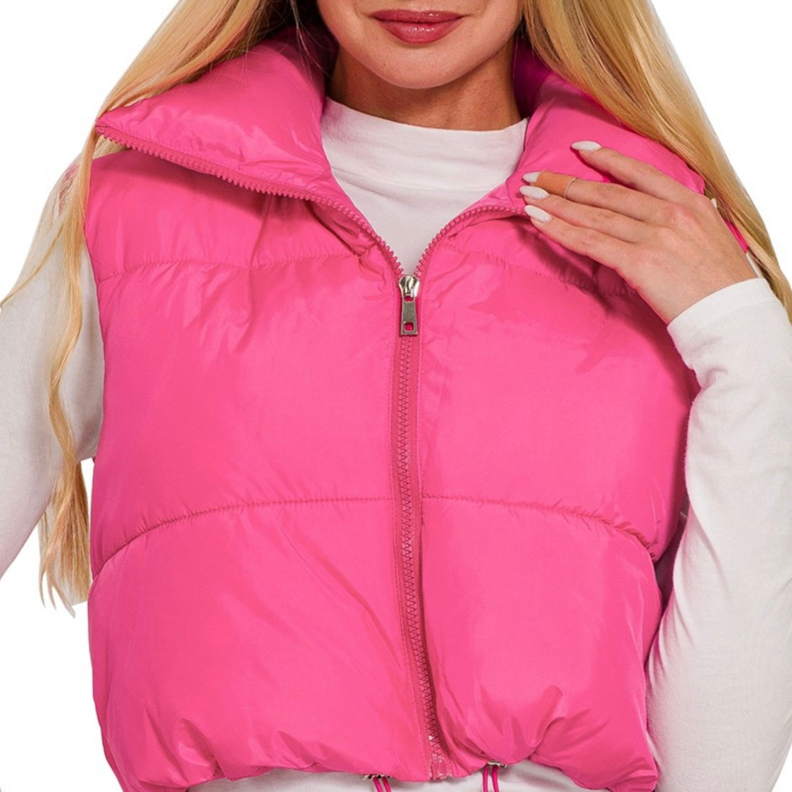 Hot Pink Puffer Cropped Vest