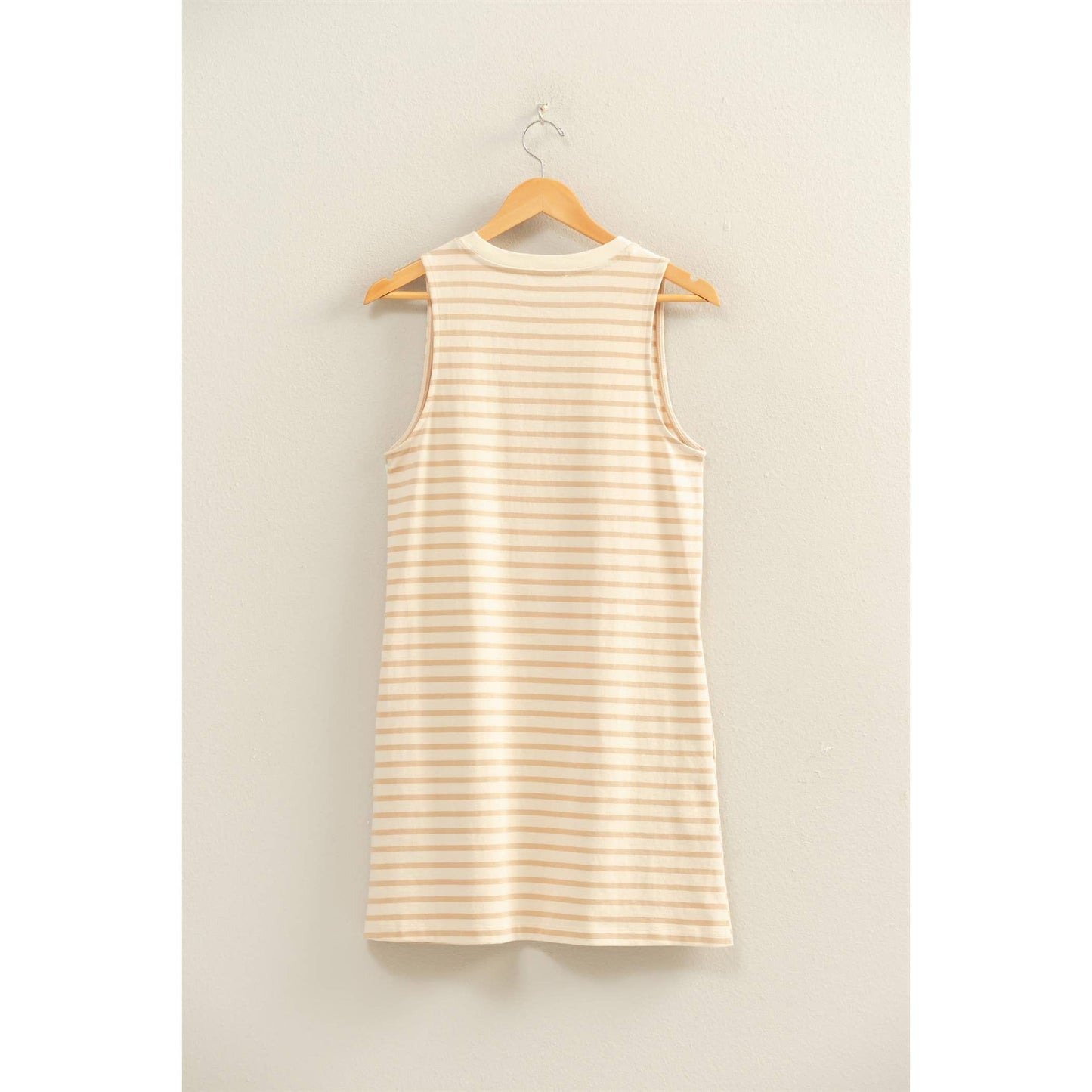 Taupe Striped Sleeveless Mini Dress