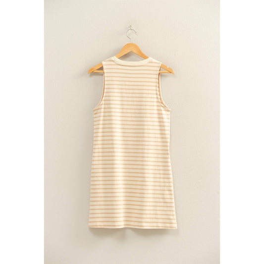 Taupe Striped Sleeveless Mini Dress