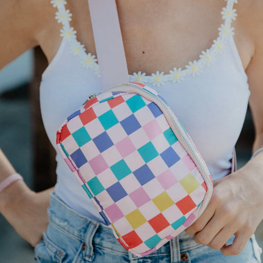 Multicolor Checkered Belt Bag