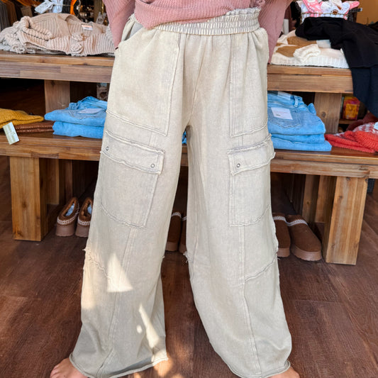 Easel Mineral Washed Cargo Terry Knit Pant