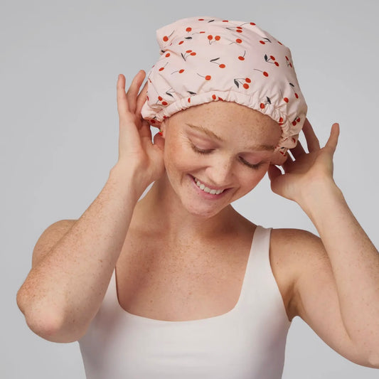 Kitsch Satin-Lined Flexi Shower Cap - Cherry Print