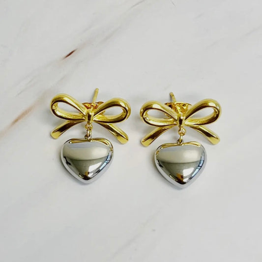 Mini Bow Mini Heart Earrings