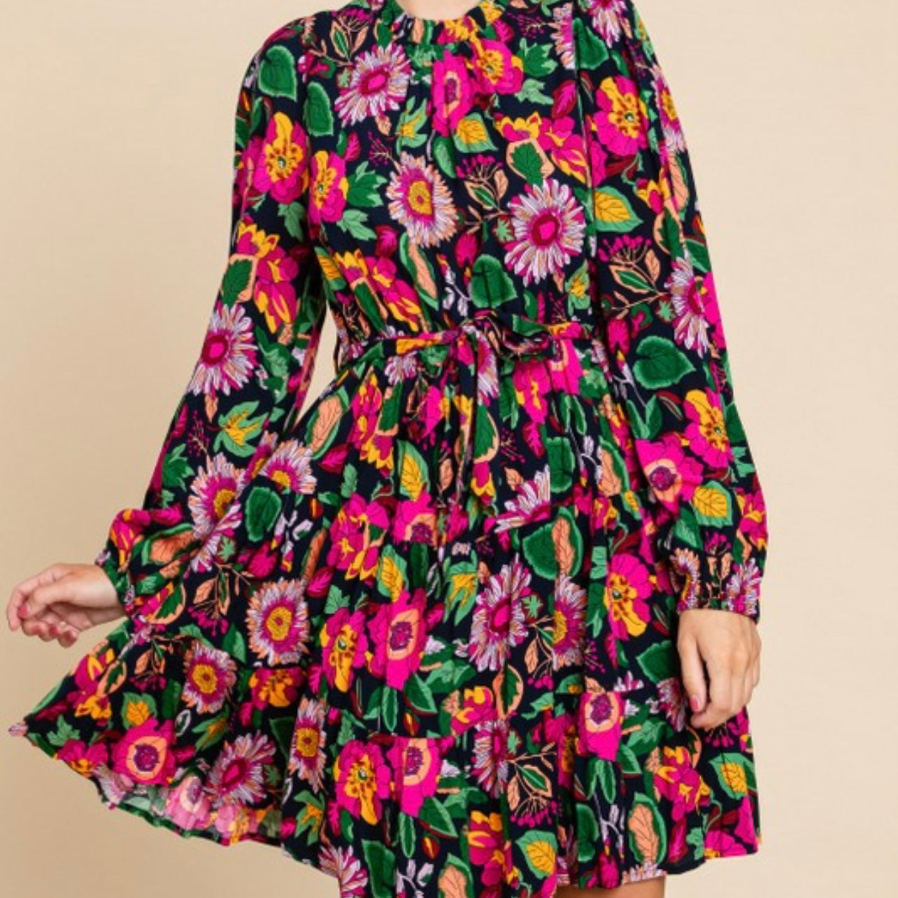 Flower Print Belted Dress
