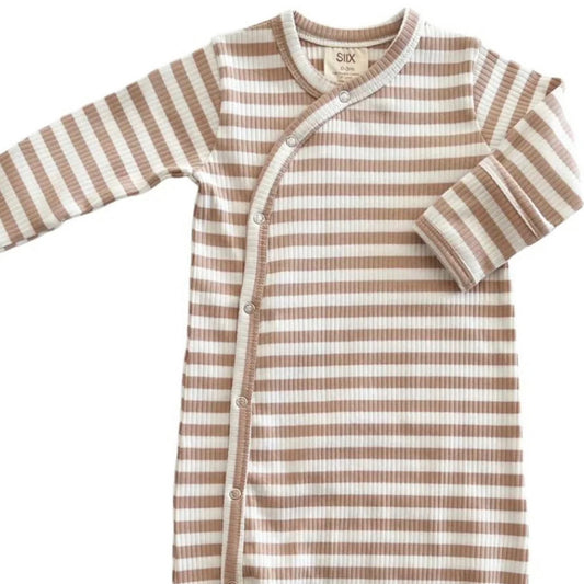 Organic Ribbed Tan Stripe Gown