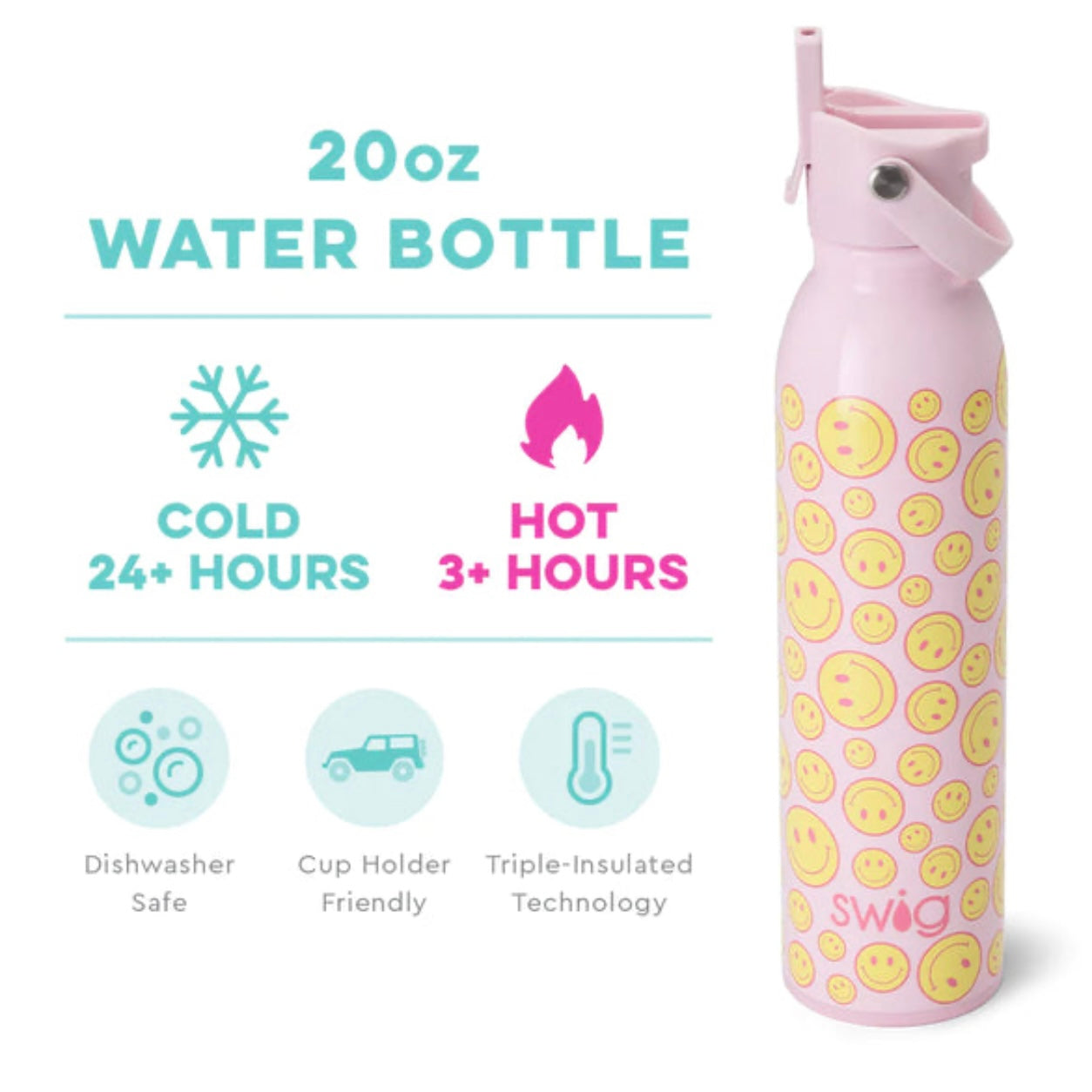 Swig Oh Happy Day Flip + Sip Water Bottle 20 oz