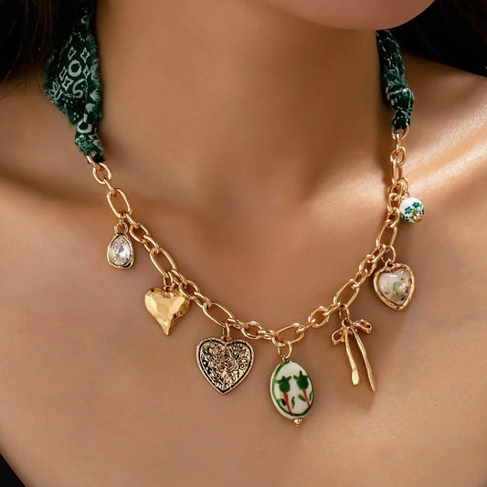 Porcelain Heart Scarf Charm Necklace