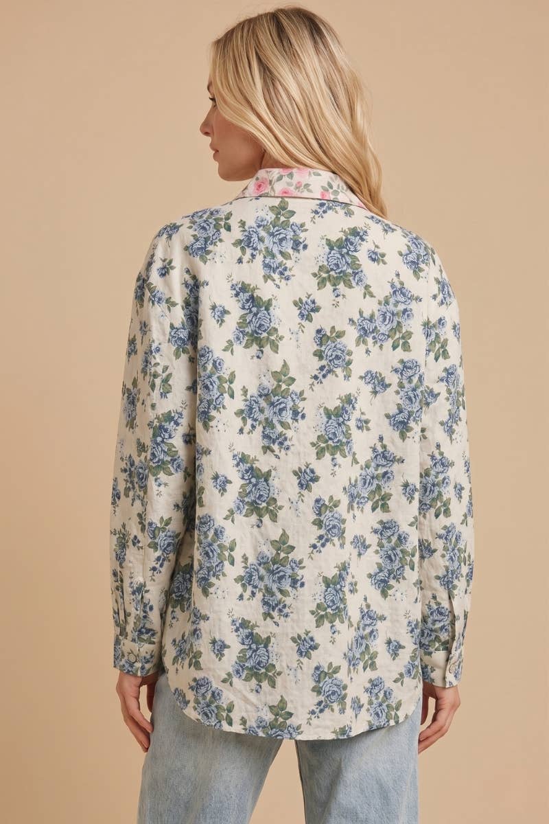 Floral Mixed Print Button Down
